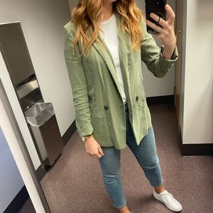 H&M Double-breasted Jacket Boyfriend Blazer Olive Green Size 4 Coat Long Sleeve